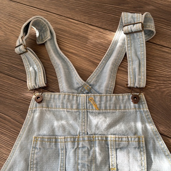 Distressed light blue drop crotch Japanese denim overalls one size baggy - Picture 9 of 10